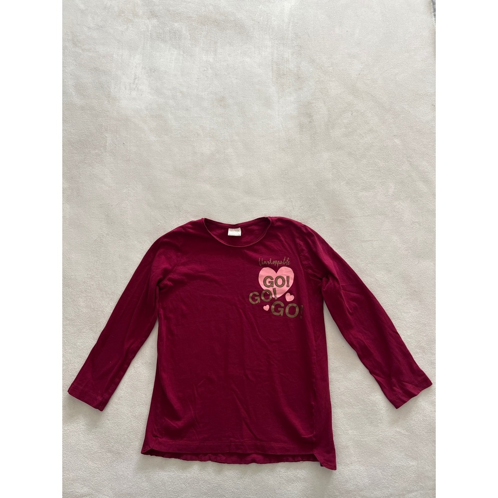 Zara Girls Burgundy Long Sleeve Unstoppable Graphic Heart Tee Shirt Size 9/10